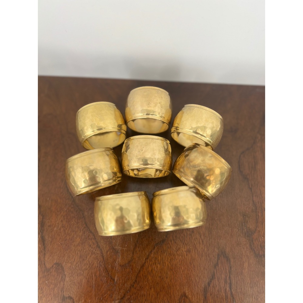 Brass Hammered Gold Napkin Rings Set of 8 Vintage Table Decor India